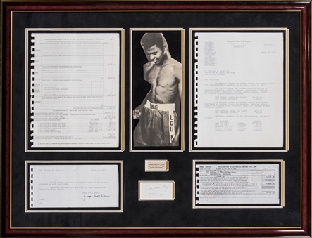 Muhammad Ali/Cassius Clay Signed Cut in 23x30 Framed Display With 1963 Tax Papers (JSA)